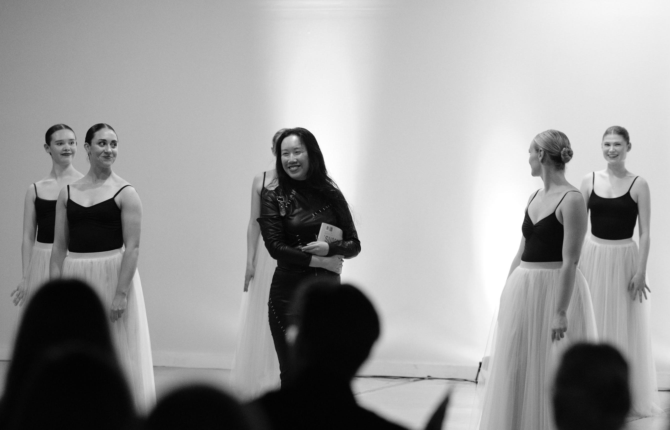Sophia Terazawa with dancers of the Roanoke Ballet Theatre after the Tetra Nova performance at the Moss Arts Center, 2025.